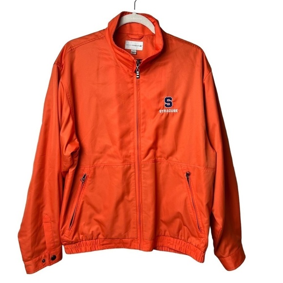 SYRACUSE + CUTTER & BUCK Golf Jacket Orange Lightweight Spring Full Zip Pocket L - Picture 8 of 8